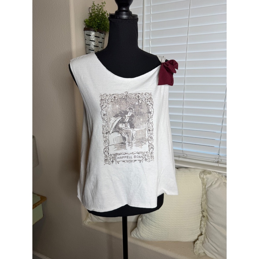 Chappell Roan Upcycled Graphic Tank Top Bow Shoulder L Coquette Festival Indie